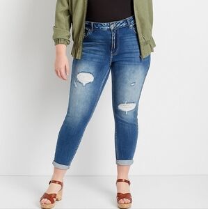 KanCan Jeans Plus Size High Rise Curvy Medium Wash Destructed Skinny Jeans Sz 24